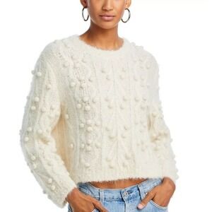 Frame Alpaca Merino Wool Sweater Womens S Bobble Knit Cream Quiet Luxury Cozy